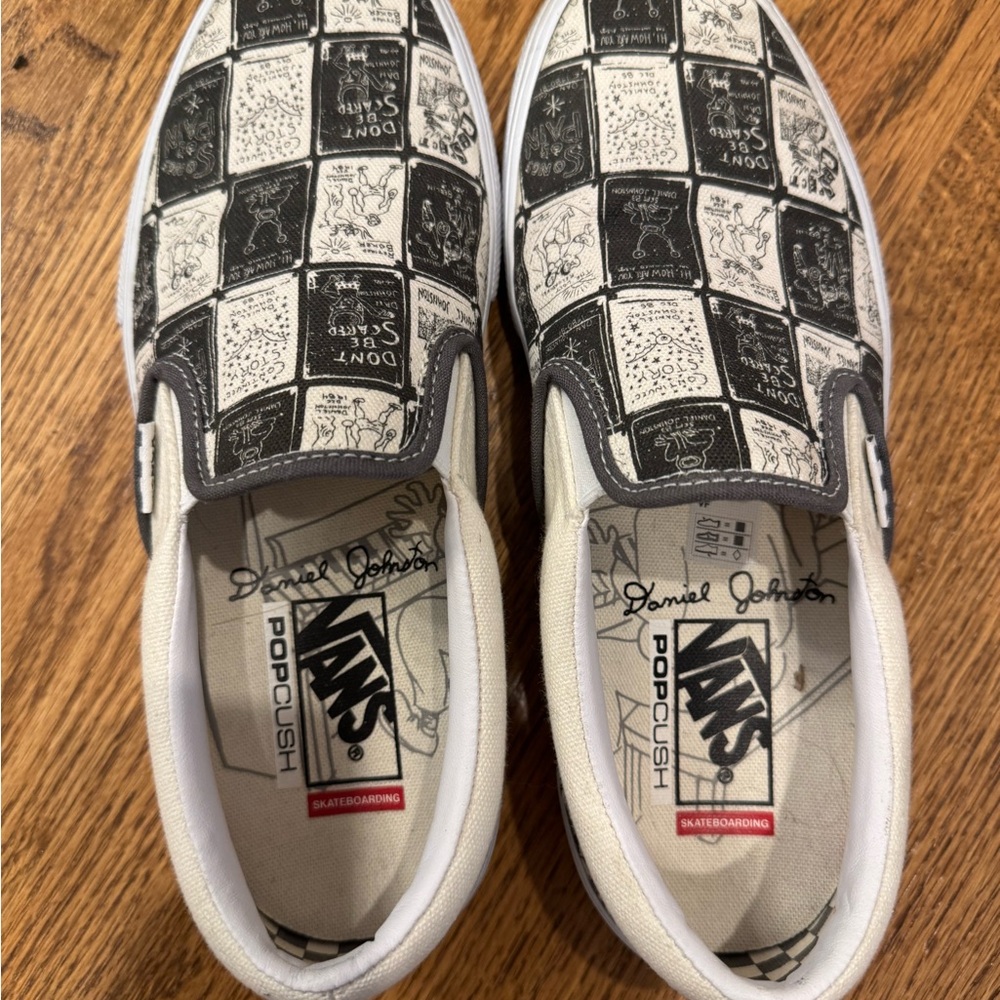 Vans x Daniel Johnston Black and White Slip-On Sneakers